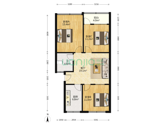 小高庄1巷 3室1厅1卫 89平方