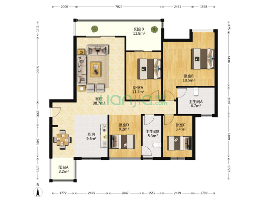东方城市花园 4室1厅2卫 141平方
