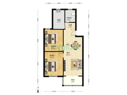 广凉苑 2室1厅1卫 84平方