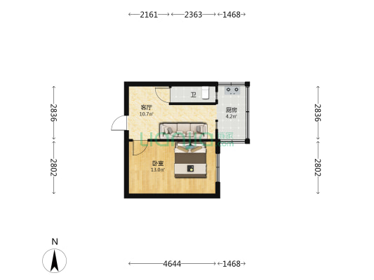 繁荣小区 1室1厅1卫 43平方
