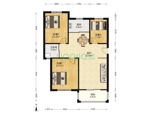 恒建金陵美域 3室1厅1卫 91平方