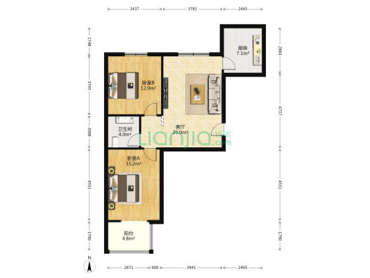 唐园假日新城 2室1厅1卫 89平方