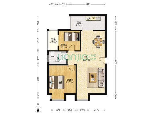 金碧文苑 2室1厅1卫 87平方