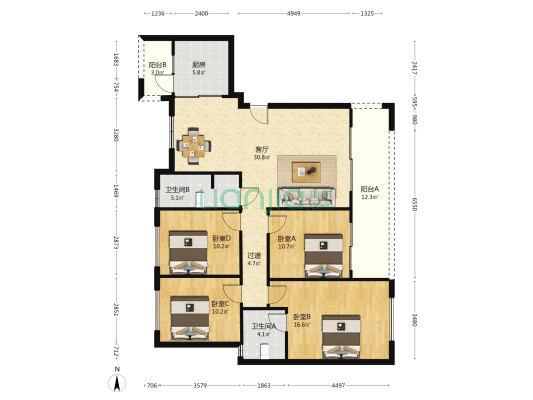 荣融雍泽公馆 4室1厅2卫 131平方