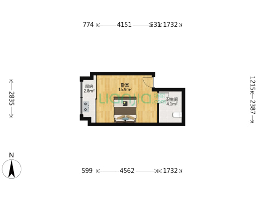 金莎国际购物广场 1室0厅1卫 35平方