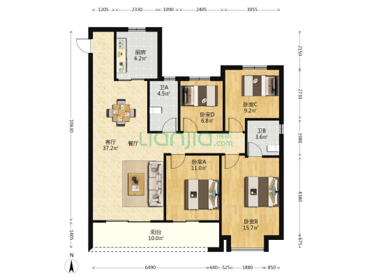中骏世界城璟悦 4室1厅2卫 128平方