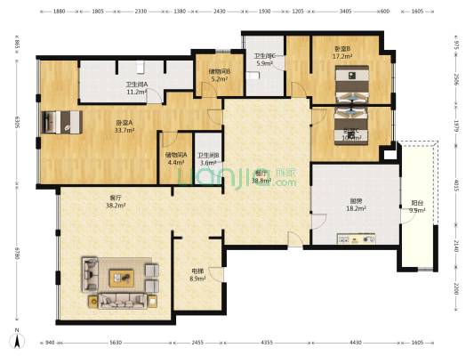 朗基望今缘 3室2厅3卫 269平方