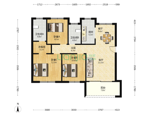 上麟府 3室2厅2卫 240平方