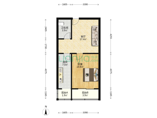 铁工东里 1室1厅1卫 65平方