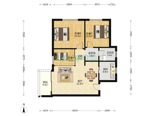 龙兴公馆 3室1厅2卫 101平方