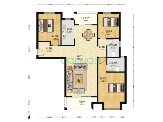 启福城慧苑 3室1厅2卫 133平方