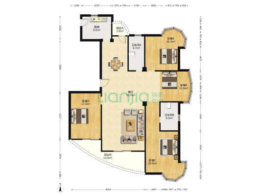 东方明珠 4室1厅2卫 204平方