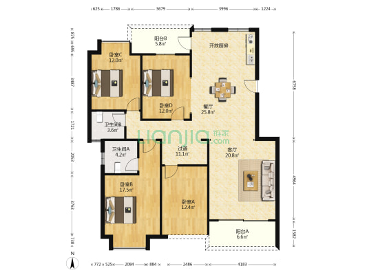 月馨苑 4室2厅2卫 143平方