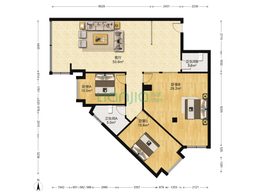佳运公寓 3室1厅2卫 146平方