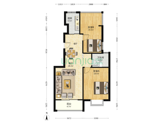 伯乐嘉园东区 2室1厅1卫 77平方