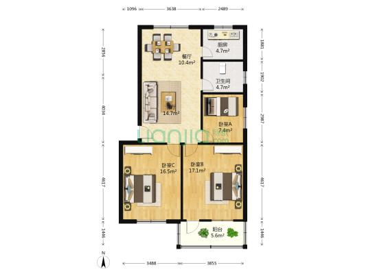 石门路20号 3室2厅1卫 98平方