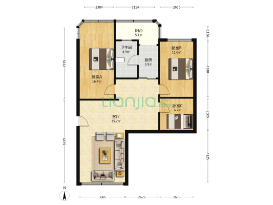 建云东路 3室1厅1卫 96平方