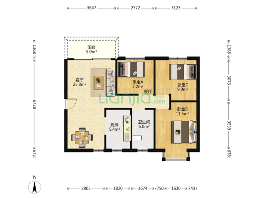 楠熙筱苑 3室1厅1卫 89平方
