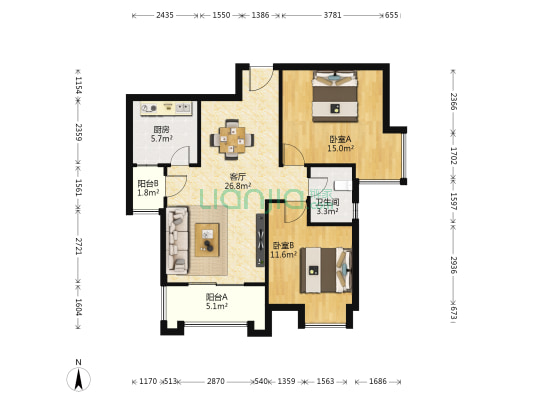 润城时光里 2室1厅1卫 89平方