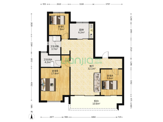 星奕名筑 3室1厅2卫 120平方