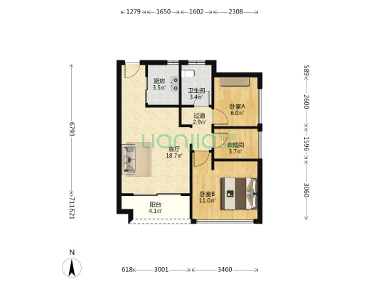 德弘基·碧桂园·前海荟 2室1厅1卫 71平方