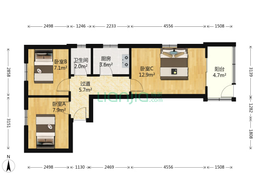 标山路 3室0厅1卫 51平方