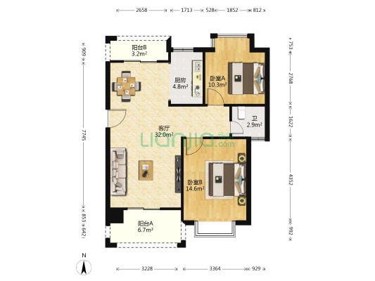 海德堡 2室1厅1卫 89平方