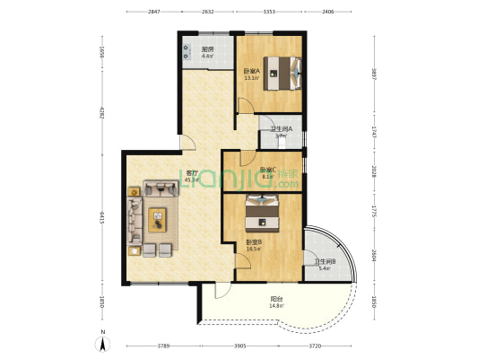 翠苑 3室1厅2卫 113平方