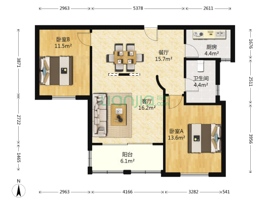 阳光威尼斯(二期) 2室2厅1卫 91平方