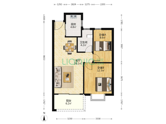 雅居乐金海湾 2室1厅1卫 79平方