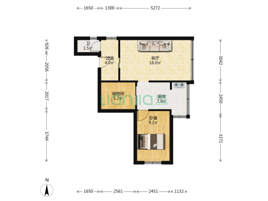 棉花街1到44号 1室1厅1卫 51平方