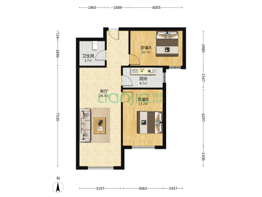 狮子城，朝阳两居，房本满，，，，-户型图