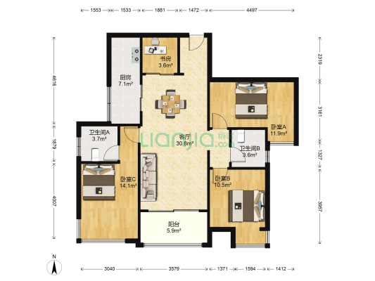 佛奥俊贤雅居 4室1厅2卫 107平方