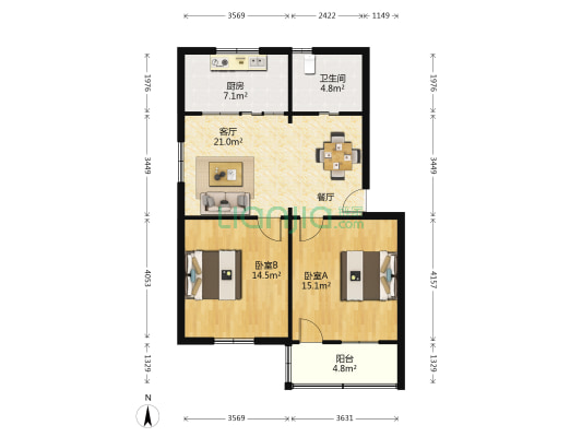 乐园巷 2室1厅1卫 81平方