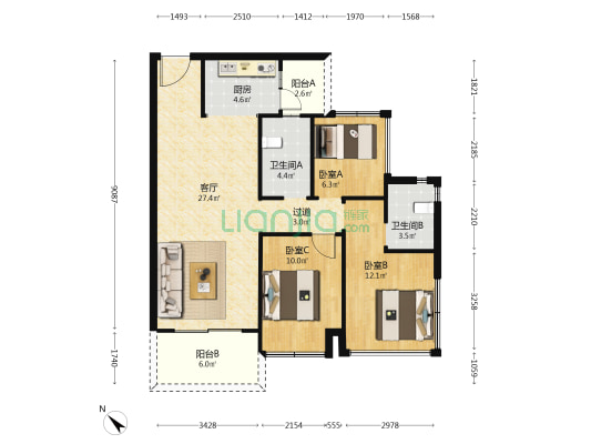 恒邦天府未来城 3室1厅2卫 87平方