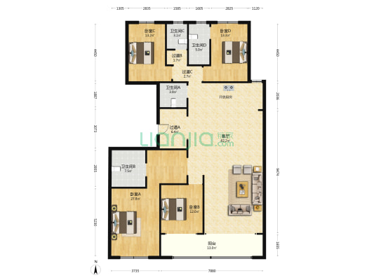 万科·华府ONE 4室1厅4卫 221平方