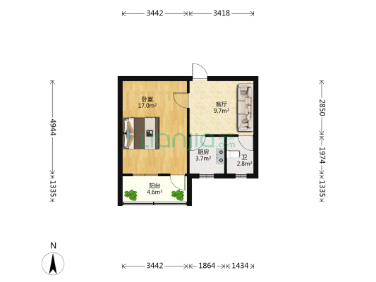 华越小区 1室1厅1卫 38平方