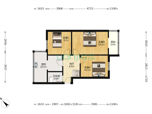 狮子巷53号 3室1厅1卫 65平方
