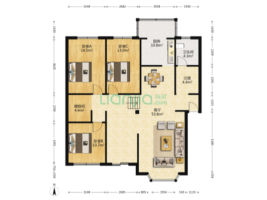 福临家园(景环路) 3室1厅1卫 137平方