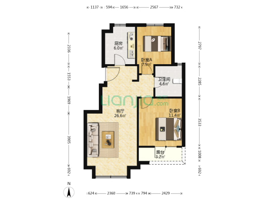 保利时代C11区 2室1厅1卫 79平方