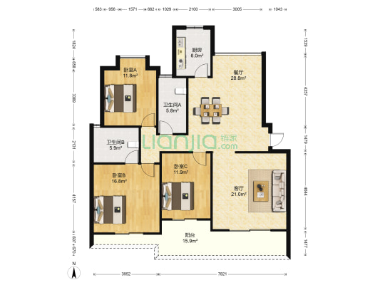 东方国际公馆 3室2厅2卫 132平方