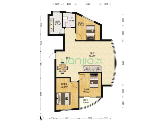 东城瑞龙湾 3室1厅1卫 125平方