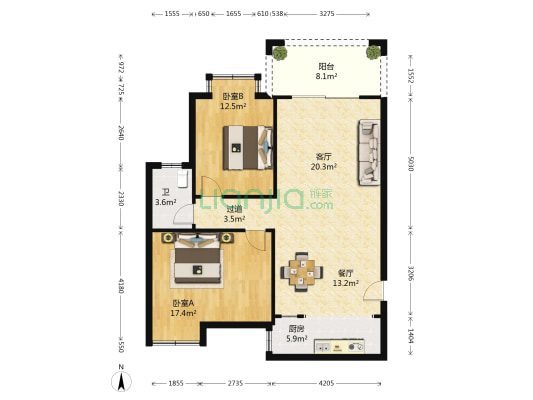 莱茵湖畔 2室2厅1卫 93平方