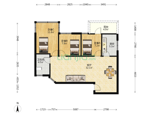 东贤里小区东贤里 3室1厅1卫 83平方