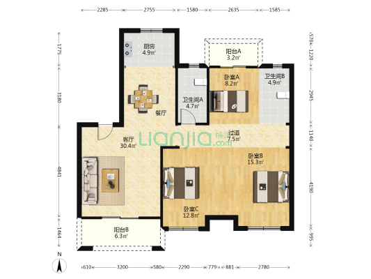 全景外滩 3室1厅2卫 126平方