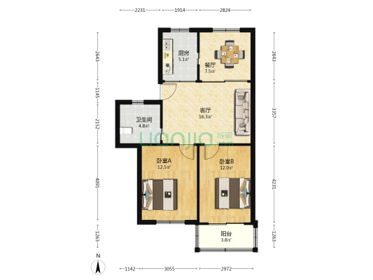 尹江新苑 2室2厅1卫 75平方