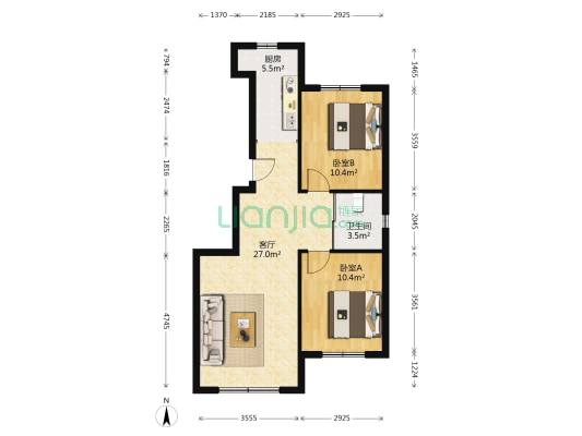 中铁香堤美郡 2室1厅1卫 83平方