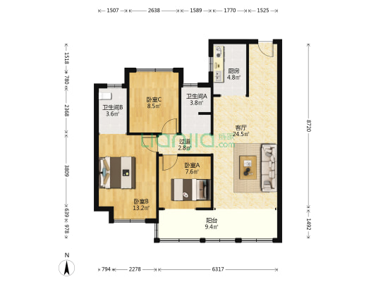 中骏·云景台 3室1厅2卫 99平方