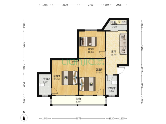 民主东路 3室1厅2卫 79平方