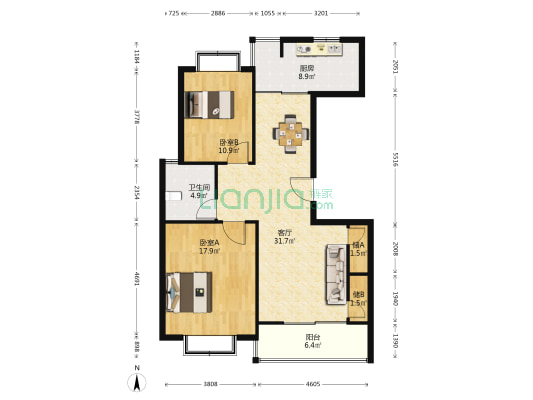 龙泽家园 2室1厅1卫 107平方